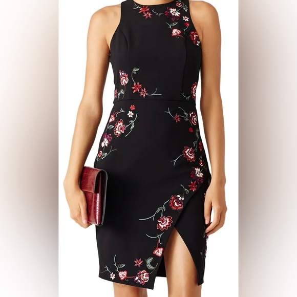Parker Floral Embroidered Black sleeveless Dress size M - Picture 1 of 4